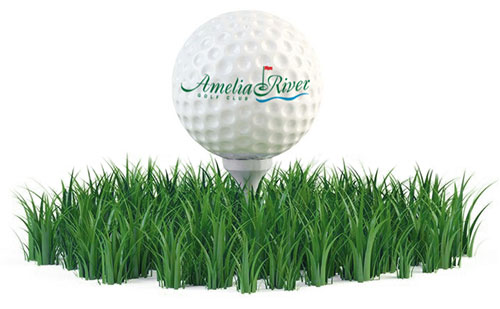 golf ball with Amelia River logo