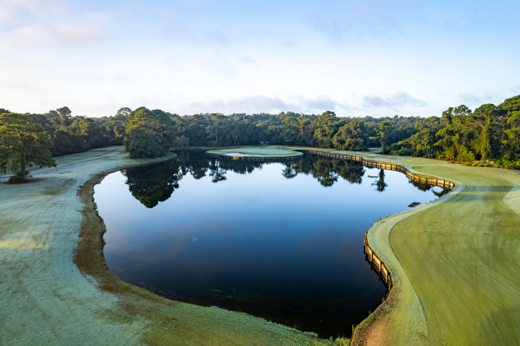 Pond on golf course green